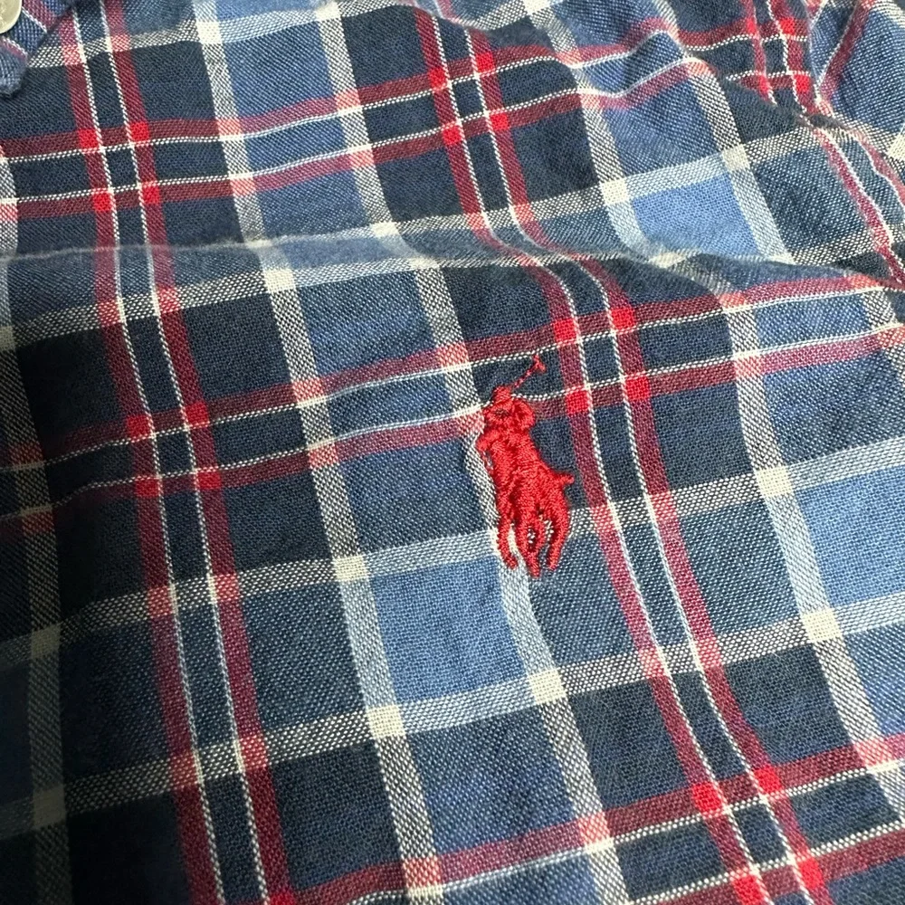 Ralph Lauren 4T blue‎ red plaid short sleeve button up shirt 100% Cotton